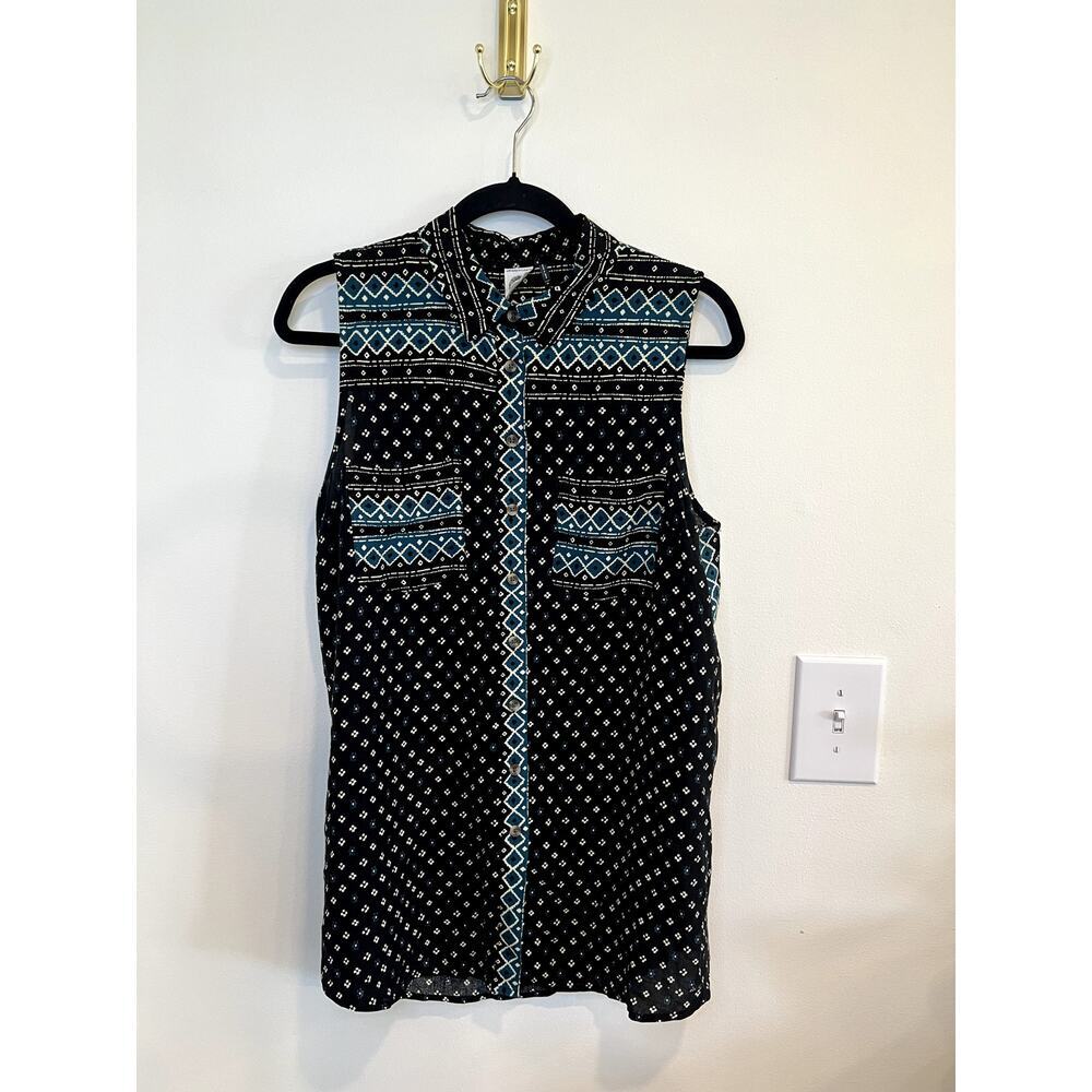 Anthro Akemi Kin Boho Printed Sleeveless Blouse Tribal Button Front Top